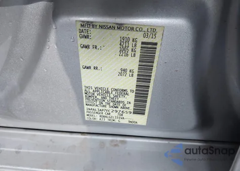 2015 Nissan Altima 2.5/2.5 S/2.5 Sl/2.5 Sv from USA, damaged, VIN 1N4AL3AP7FC297659